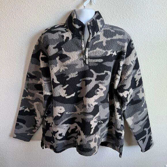 New Wrangler Gray Camo Sherpa Fleece Pullover Jacket Men's XL Quarter Zip - Picture 1 of 6